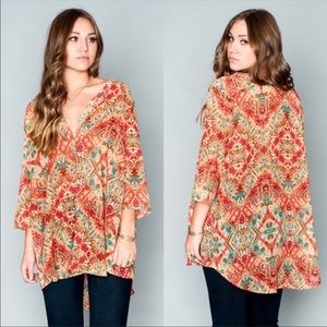 Show Me Your MuMu Red Orange Multi-Color Boho Tunic
